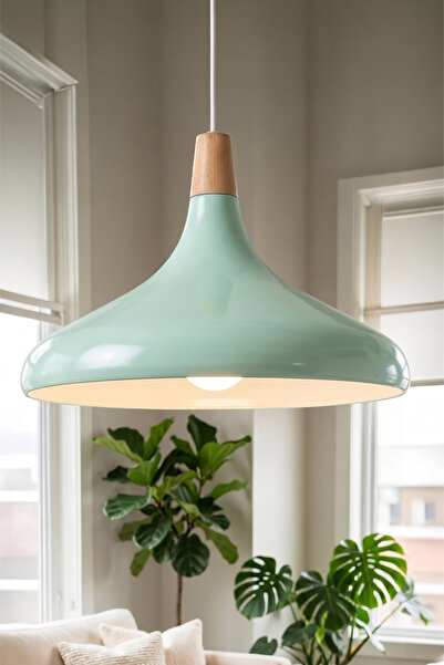 Marrien Nova Bohem Ahşap Mint Yeşili Metal Sarkıt (35 cm) Yemek Masası Üstü A...
