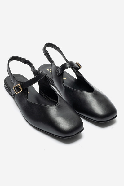 ERNİLA Jane Genuine Leather Black Women's Flats