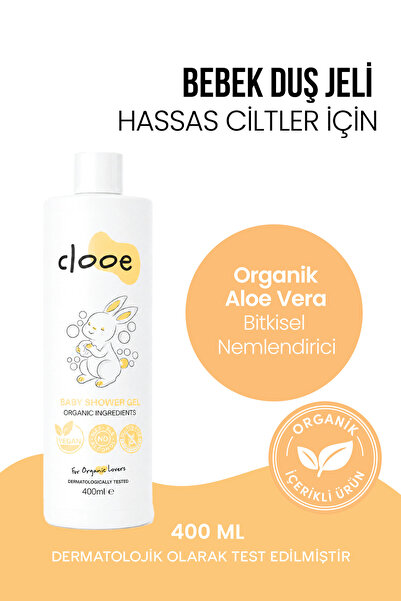 clooe Bebek Duş Jeli 400 ml - Doğal İçerikli - Organik Aloe Vera Özlü - Hassa...