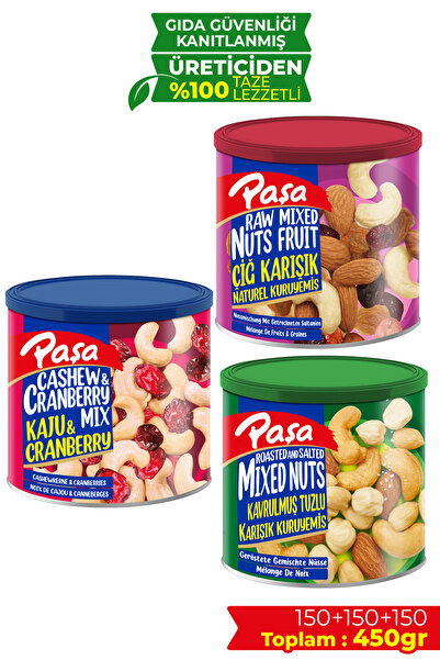 Paşa Kuruyemiş 3'lü Mix Teneke Kutu Karışık Kuruyemiş 450 gr