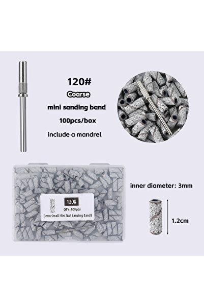 Choice1 100pcs 120 grit 100/200PCS 3mm Nail Sanding Bands Set with Mandrel - ...
