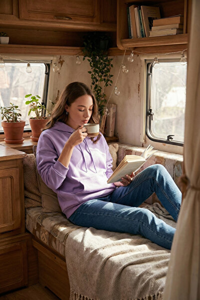 Lela Regular Fit Cotton με κουκούλα Collar επένδυση fleece Winter Sweat SWEAT...