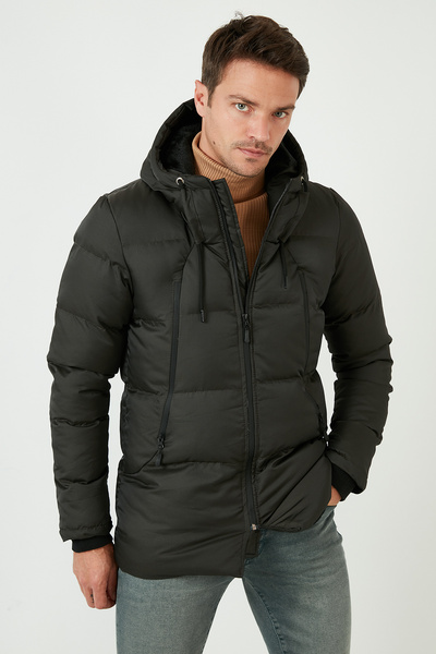 Buratti Kapüşonlu Suya ve Rüzgara Dayanıklı Soğuk Geçirmez Slim Fit Mont Erke...