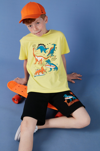 Lela Costum pantaloni scurți cu mânecă scurtă cu imprimeu din bumbac, cu gâtu...
