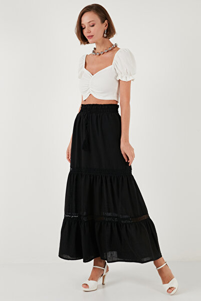 Lela Lace-Up Elastic Waist Long Skirt Skirt 611Et0106