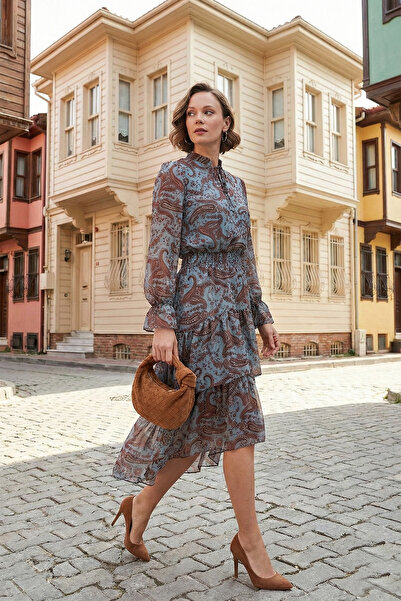 Lela Миди рокля от шифон с обикновена яка и детайли DRESS 611EL1448