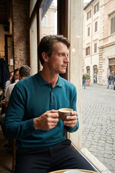 Buratti Cotton Blend Regular Fit Polo Collar Sweater Men's Polo Collar Sweate...
