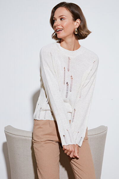 Lela Crew Neck Ripped Patterned Knitwear Sweater Sweater 4616168