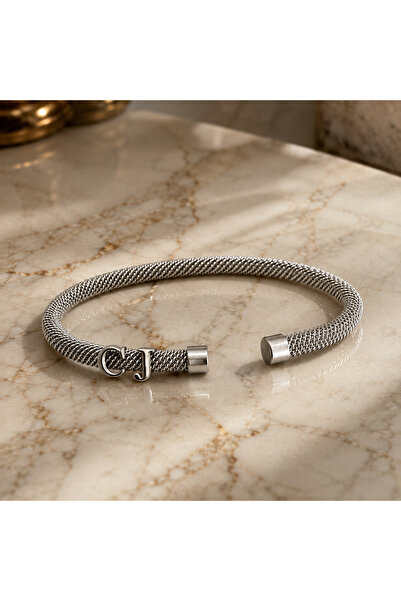 simurg jewellery 925 Ayar Gümüş Harfli Beyaz Çelik Bileklik