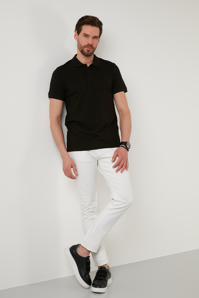 Buratti Tricou cu gât polo cu nasturi din bumbac, cu culoare normală, tricou ...