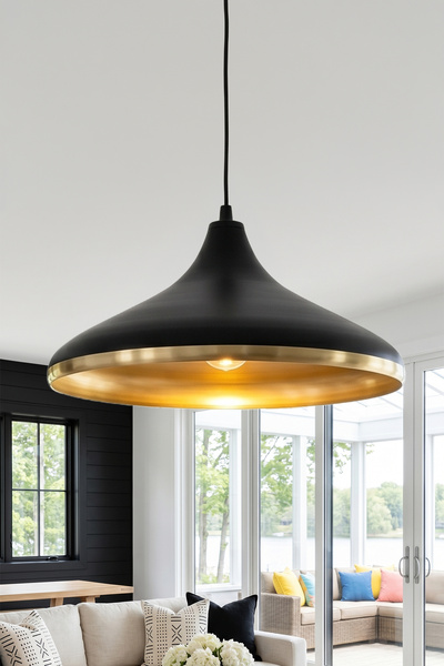 Marrien Nova Siyah Metal Golden Sarkıt (35 cm) Yemek Masası Üstü Avize Salon ...