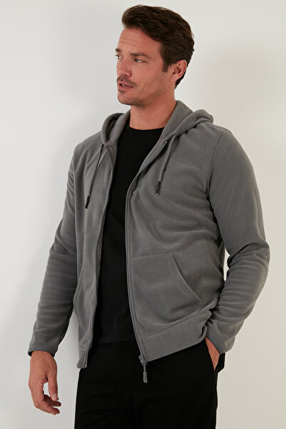 Buratti Regular Fit Kapüşonlu Cepli Kışlık Şardonlu Polar Hırka Erkek Hırka 5906031