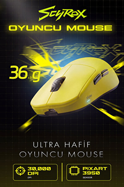 Scyrox V8 Kablosuz PAW3950 3 In 1 Kablosuz 30.000 Dpi 36GR 8k Oyuncu Mouse Sarı