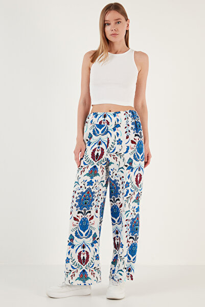 Lela Patterned Elastic Waist Wide Leg Relaxed Cut Trousers Trousers 5865217