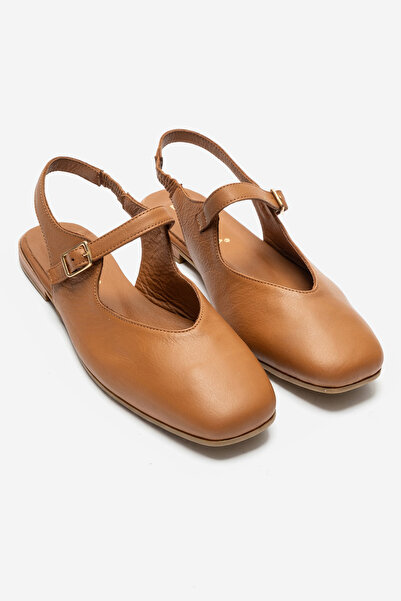 ERNİLA Jane Genuine Leather Tan Women's Flat Shoes