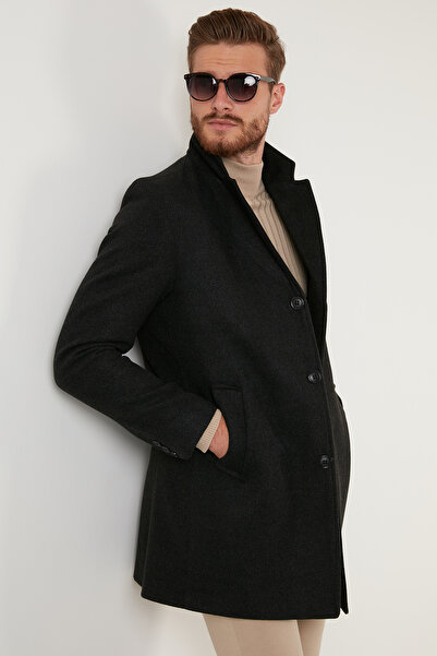 Buratti Slim Fit Single Slit Buttoned Mono Collar Cashmere Coat Men's Coat 58...
