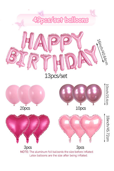 Choice Other balloon set 49pcs 16 inch Pink Happy Birthday Letter Love Alumin...