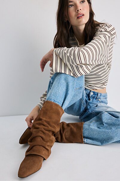 Stradivarius Slouchy kesim deri düz bot