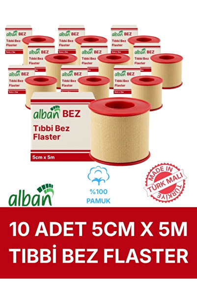 Alban Tıbbi Bez Flaster 5 cm x 5 m, 10 Kutulu Set, Pamuklu Medikal Sabitleme ...