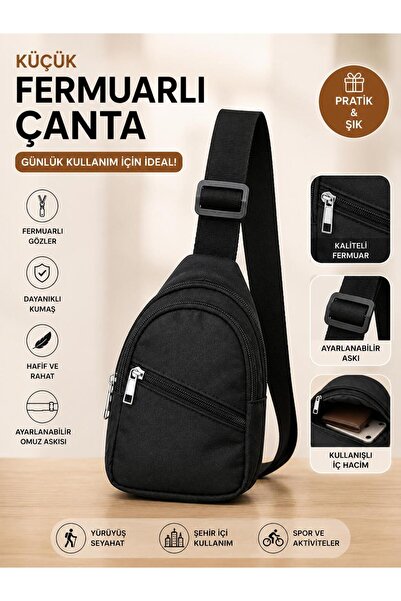 Sofia Unisex τσάντα μέσης με 3 φερμουάρ, μαύρη, κατάλληλη για δώρο, κατάλληλη...