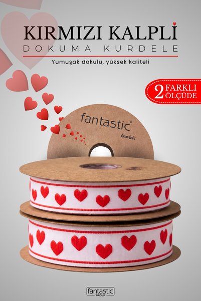 FANTASTIC KURDELE HEART PATTERNED WOVEN RIBBON (11mm WIDTH - 10m LENGTH)