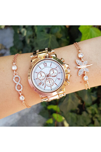 Polo Rosegold Metal Kordon Kadın Saat Kombini 3247