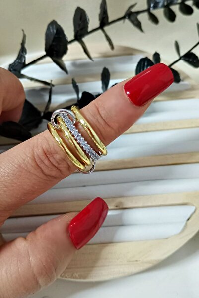 mos&more Steel 4-Piece Ring Elegance Gold Stone Chain Ring, Single Size
