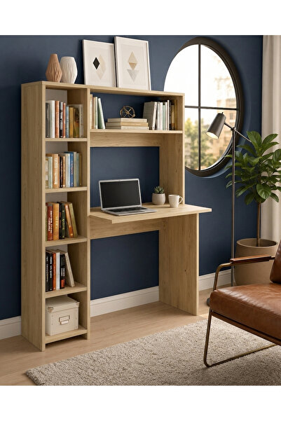 Free Home Premium MDF Ürün Modern Kitaplıklı Çalışma Masası | Raflı Öğrenci v...