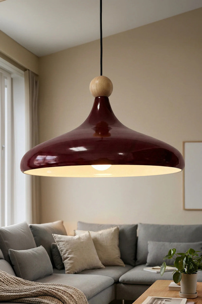 Marrien Nova Bohem Ahşap Boncuklu Bordo Metal Sarkıt (35 cm) Yemek Masası Üst...