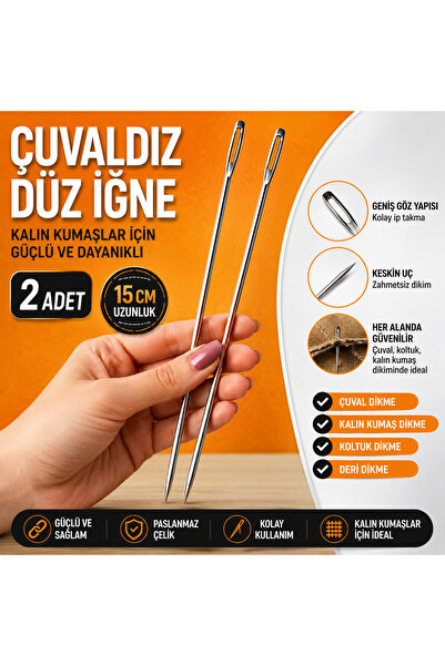 Metler Çuvaldız Düz Iğne 15 Cm Çuval Dikme,Kalın Kumaş Dikme,Koltuk Dikme Çuv...