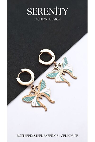 Serenity Blue and White Enamel Butterfly Steel Earrings