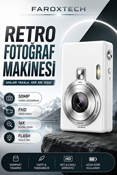 FaroxTech Retro Kamera | Nostaljik | 16X Zoom | Video - Fotoğraf Çekimi | Haf...