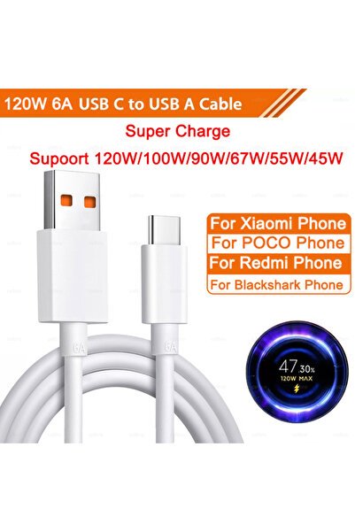 Xiaomi 1M 120W 6A Cable 6A USB Type C Cable 120W 100W 90W 67W Turbo Fast Char...