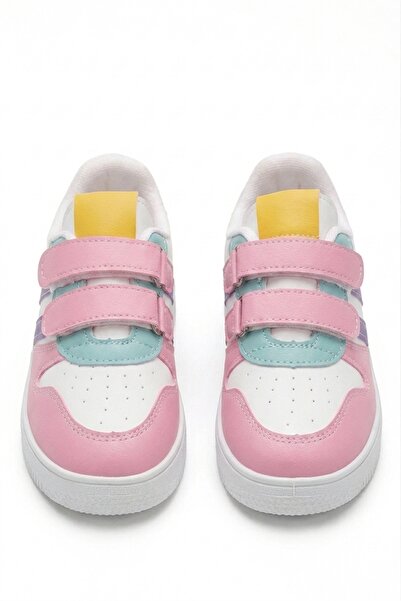 Nstil Unisex Çocuk Pembe Mor Beyaz Sneaker Cırtlı Çift Şeritli Hafif Rahat Günlük Spor Ayakkabı ZL001