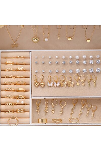 Choice Golden 70Pcs Fashion Earrings Ring Jewelry Set Including Heart-shaped ...