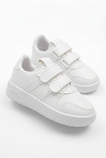 Nstil Unisex Çocuk Beyaz Sneaker Cırtlı Çift Şeritli Hafif Rahat Günlük Spor Ayakkabı ZL001