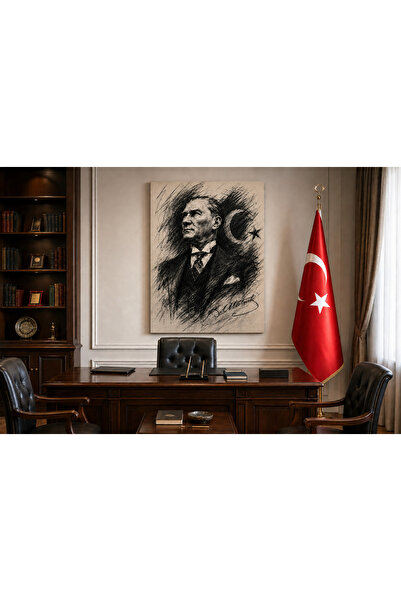 kuzey perakende Atatürk Kanvas Tablo - Siyah Beyaz