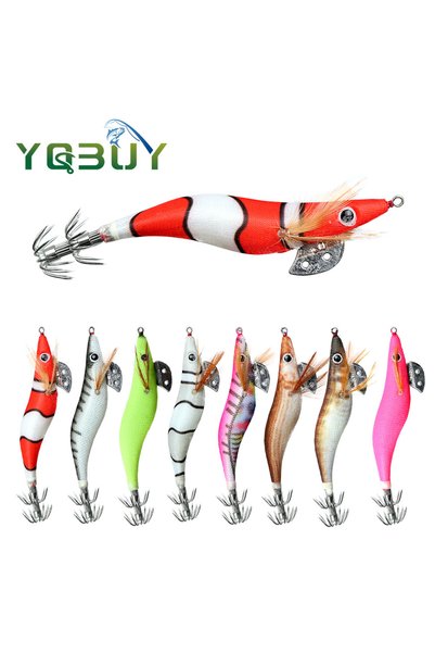 Choice 8CM 7.2G 8pcs Full Body Luminous Wooden Shrimp Colorful Imitation Squi...