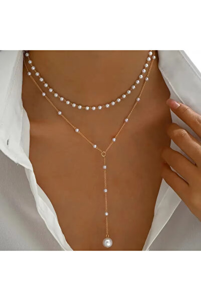 Choice A New Fashion Simple Design Long Imitation Pearl Necklace Double Layer...