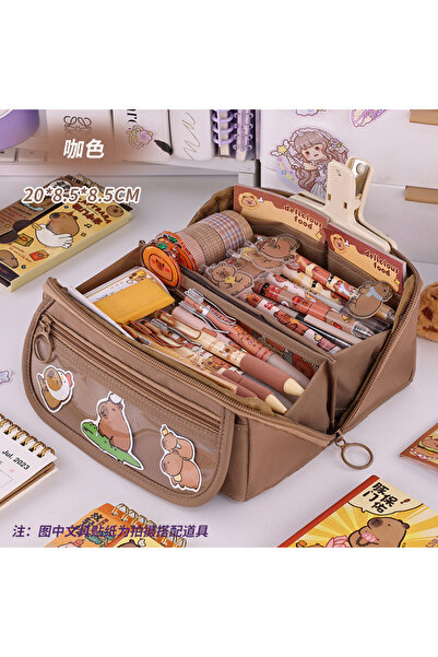 choice2 Brown Large Capacity Pencil Case with Zipper - Portable Stationery Ba...