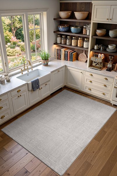 Cotto Home Seria SRA01G Gri Dekoratif Şönil Kilim Çizgili Desen Yıkanabilir Y...