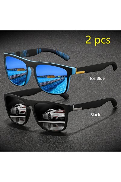 Choice10 IceBlue-Black 2 Pieces Fashion Vintage Square Sports Sunglasses Men ...
