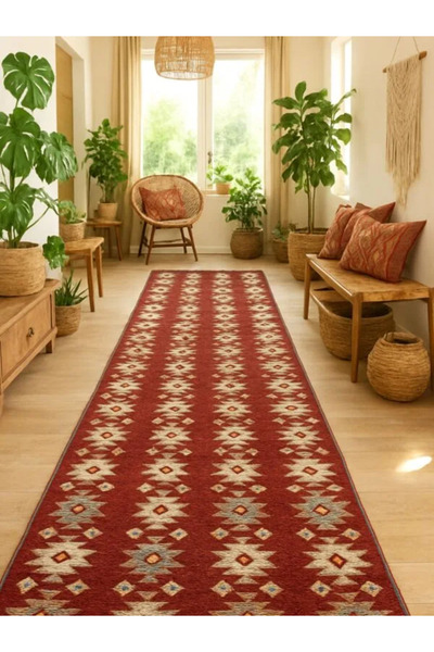 Horecahome Covor tradițional, 80x300 cm, rosu și crem,