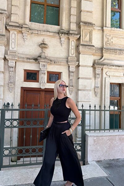 lizge giyim Satin Pants with Elastic Waist