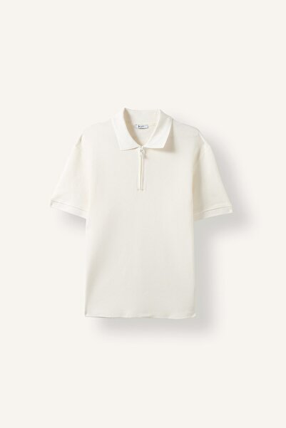 DeFacto 100% Cotton Regular Fit Half Zip Closure Short Sleeve Basic Polo T-Sh...