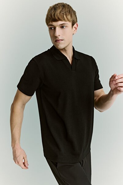 DeFacto Regular Fit Buttonless Resort Collar Short Sleeve Basic Polo T-Shirt ...