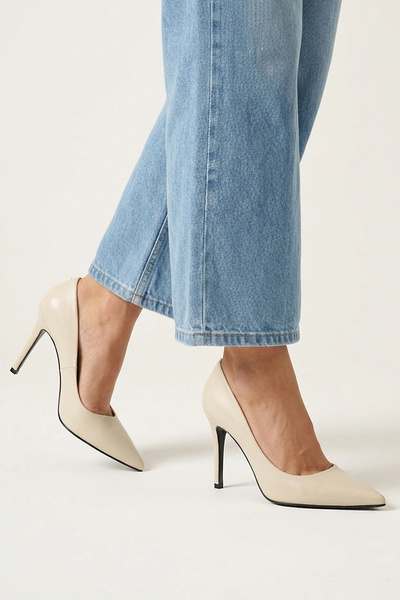 Ziya , Women's Genuine Leather Heeled Shoes 1611059Z1425 Beige