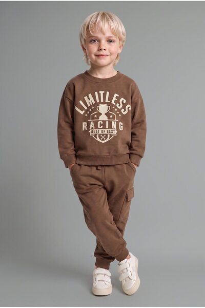 DeFacto 2'li Takım Baskılı Sweatshirt Eşofman Altı Erkek Bebek G5132A525WN