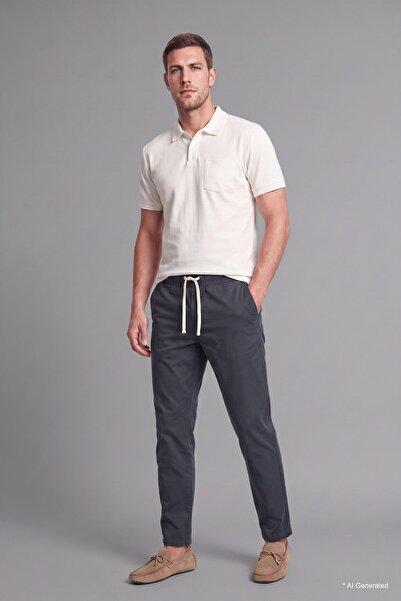 DeFacto 100% Cotton Regular Fit Flexible Waist Lace-Up Trousers H8803Ax26Sm