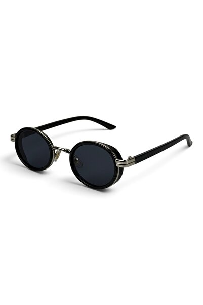 ORION Premium Yuvarlak Güneş Gözlüğü Gümüş Metal Detaylı Siyah Cam UV400 Unisex